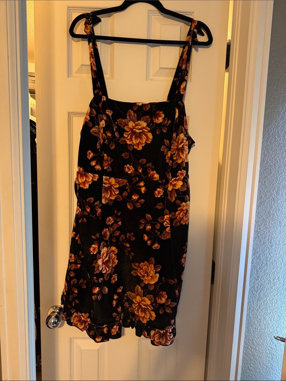 Black velvet Floral Sundress with Mustard Blooms
